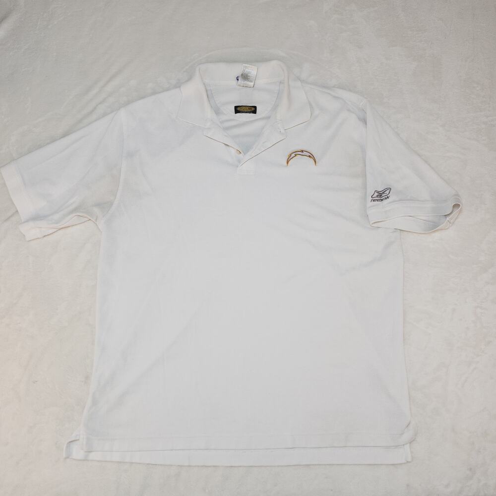 Vintage 90s Los Angeles Chargers Polo Shirt Mens XL White NFL Football Reebok